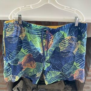 Mens Nautica Sea Shell Nylon Neon Swim Trunks size Large Beach W/Drawstr…
